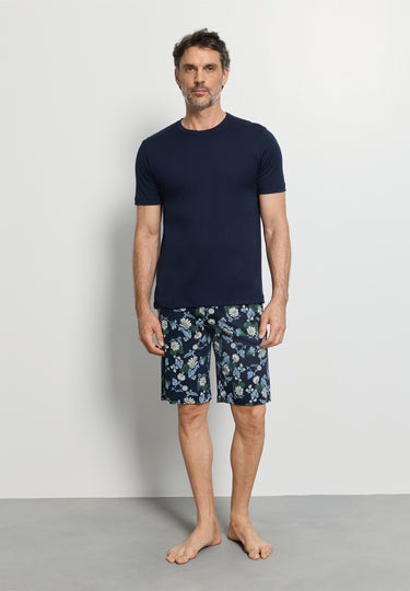 Night And Day Crew Neck Cotton Short Pajama Set | Fine Lined Print 79267-1251